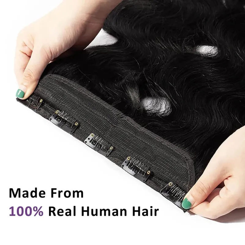 Curly One Piece Clip In Hair Extensions 100G Invisible Body Wave Human Hair With 5 Clips Natural Wave Clip In Hair Extensions