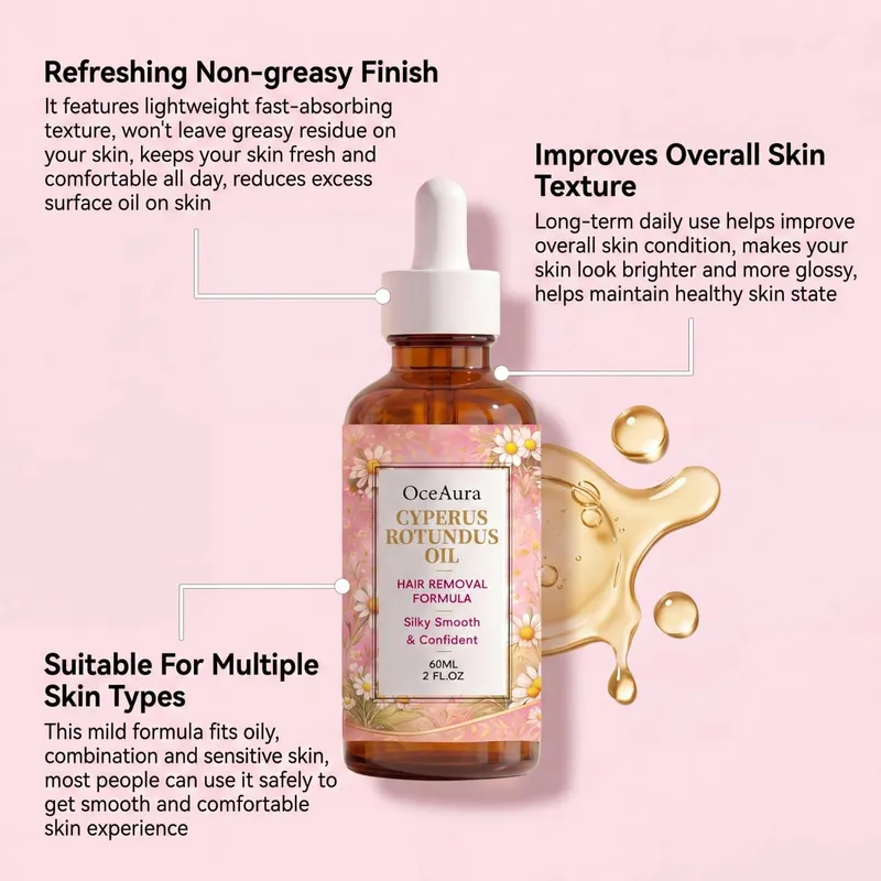 Oceaura Rotundus Hair Removal Care Essential Oil Reduces Growth Soothing Moisturizing Shrinking Pores Body Hair Removal Gentle Depilatory Care Oil