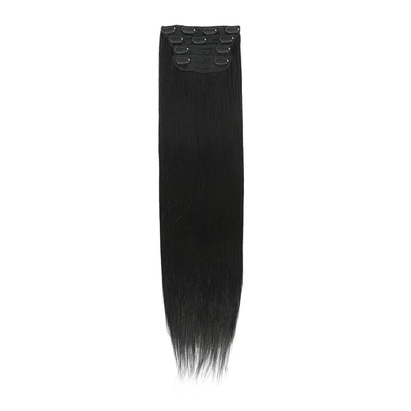 200G/lot Orange 11 Clips Ins Hair Extensions 24 Inch 4Pcs/lot Straight Highlight Synthetic Hair Clip Ins Daily Use Hair Pieces