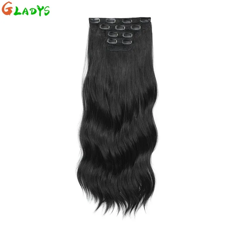 Gladys 220g/4Pcs 11 Clips Ins Ombre Grey Synthetic Hair Extensions 22 Inch Body Wave Ombre Brown Clip Ins Daily Use Hair Pieces