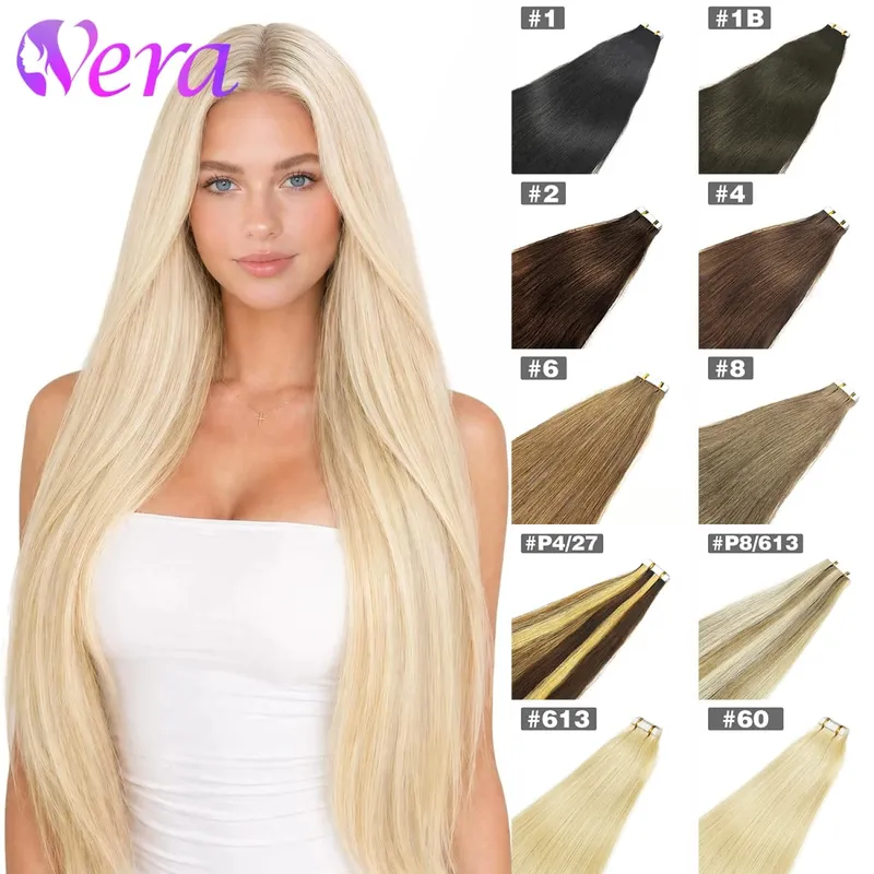 Platinum Blonde Tape In Hair Extensions Human Hair #60 Color 20Pcs 40G Invisible Tape Ins Seamless Skin Weft Remy Hair Extension