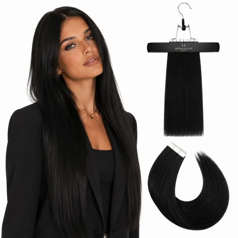 Moresoo Tape in Human Hair Extensions 20PCS&40PCS 100% Natural Straight Remy Brazilian Hair Tape in Extensions for Beauty