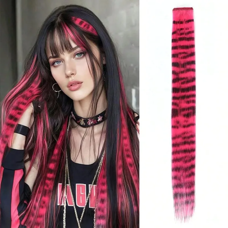 1pc/2pcs/3pcs/4pcs/6pcs/8pcs18" Long Straight Zebra Print Synthetic Feather clip in Hair Extensions Ideal Halloween Christmas