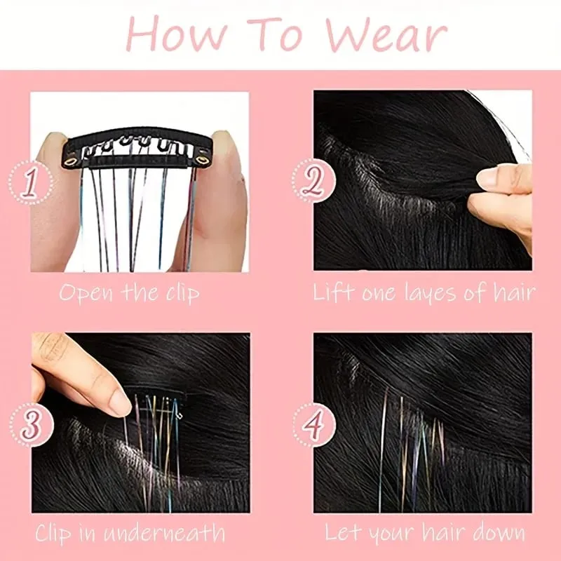 20-inch 6-clip synthetic fibers hair extensions glittery fairy hair extensions sparkly horse hair shimmering set for horse
