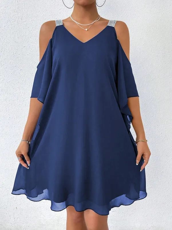 Women's V Neck Puff Sleeve Sequin Dress Fashion Party Gown Casual Life & Gathering Wear Elegant Evening