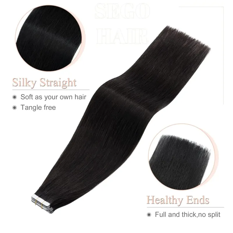 #1B Natural Color Tape in Hair Extensions Human Hair Natural Black Straight Remy Human Hair Extensions