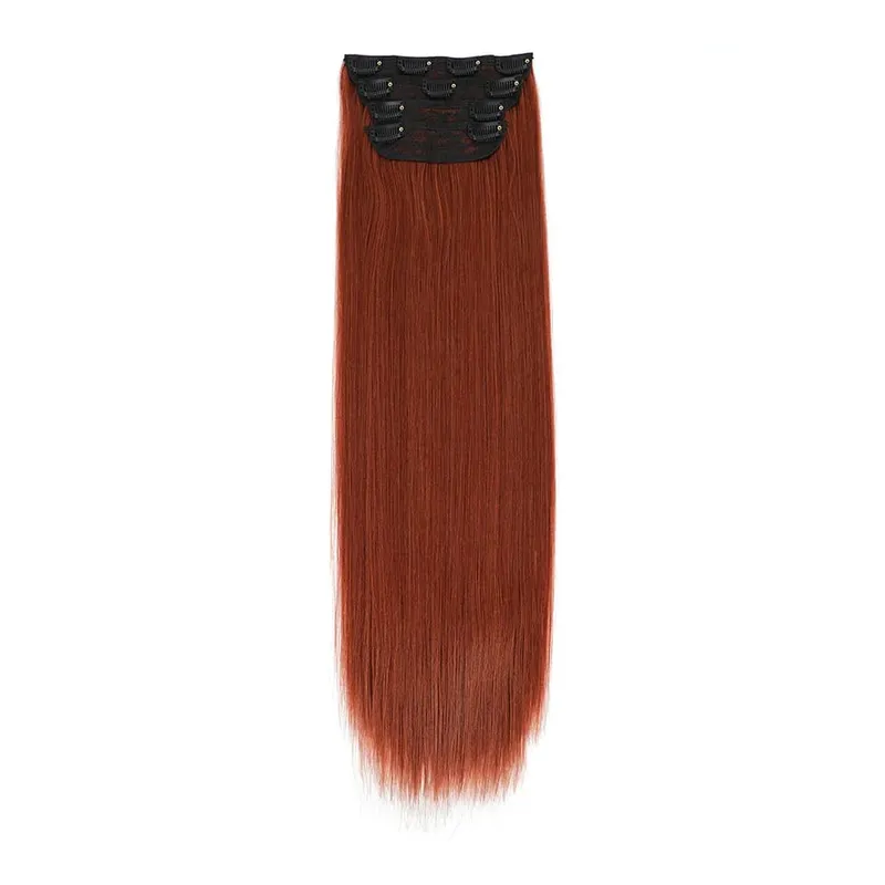 Straight High Temperature Fiber 11 Clips Ins Hair Extensions 24 Inch Orange Brown Synthetic Hair Daily Use Hair Pieces For Women