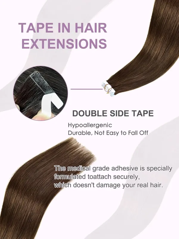 Tape in Hair Extensions Human Hair Invisible Tape in Extensions Dark Brown Hair Extensions Tape in Real Human Hair #2 20pcs 50g