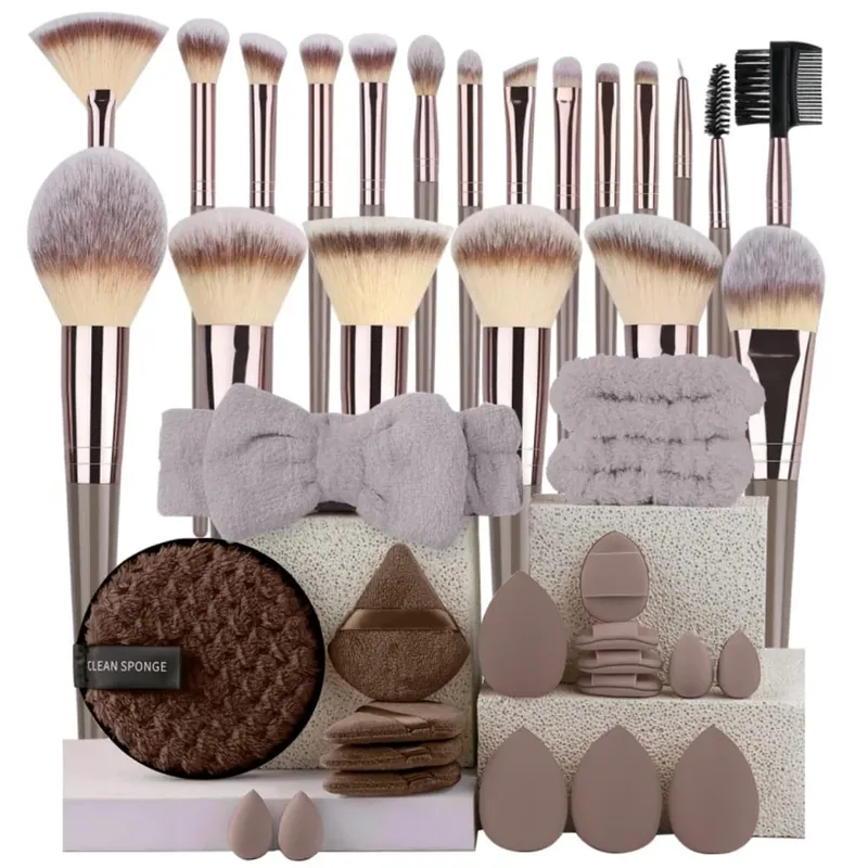 Premium Makeup Brushes Set Including Makeup Brushes Hairband Wrist Sponge Ball Powder Puff Silicone Cleaning Makeup Brush Tool
