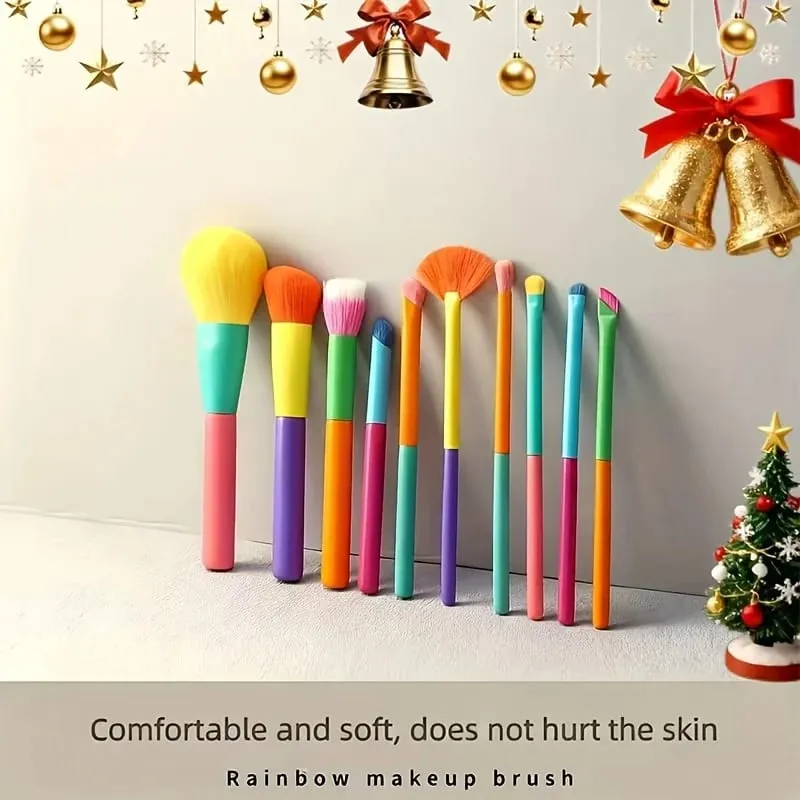 10 ultra-soft rainbow makeup brushes including brushes for foundation eyeshadow blush and eyebrows/lips