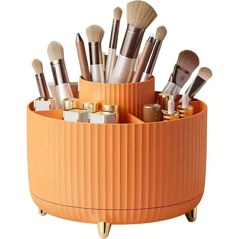 360° Rotating Makeup Organizer Makeup Holder Cosmetic Storage with 5 Compartments Multi-Functional Holder for Brushes Pen
