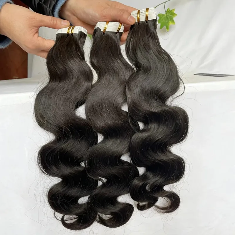 Tape In Hair Extensions Human Hair Body Wave Remy Tape Ins Human Hair Extensions Natural Black Extension Seamless Skin Weft 50G