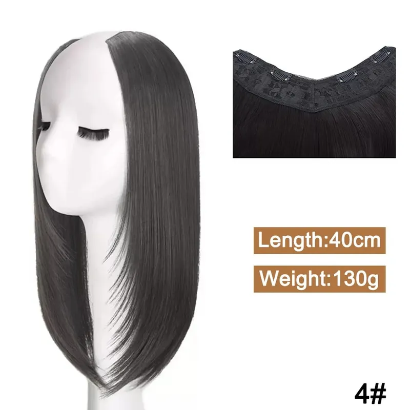 Synthetic Long Straight Hairstyles Clip In Hair Extension V Shape Heat Resistant Hairpieces Brown Black Hair
