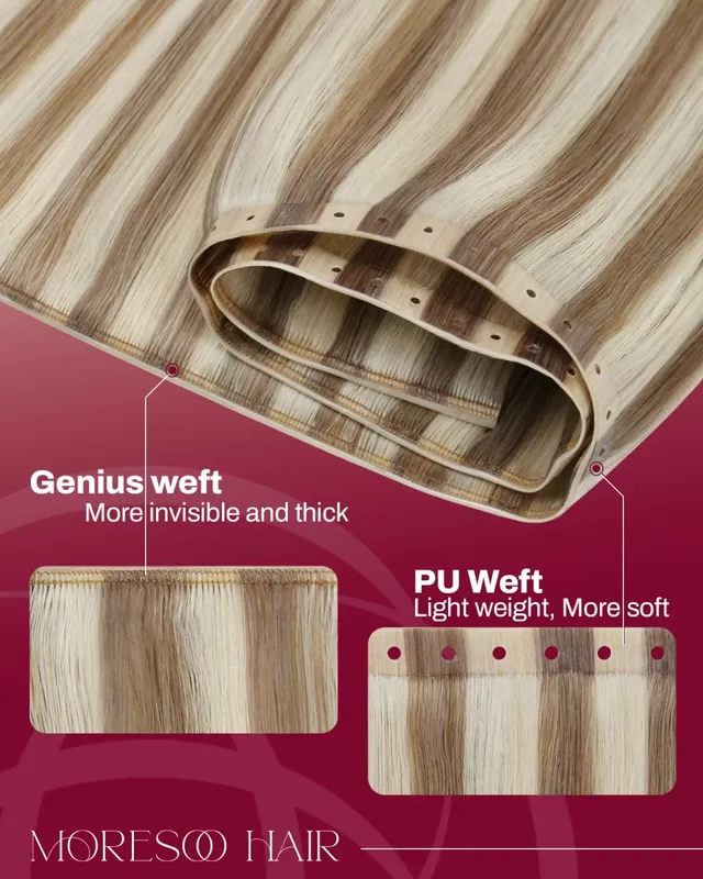Moresoo Butterfly Weft Human Hair Extensions PU Hole Straight Extensiones De Cabello Humano Pu Hole Weft for Women and Party