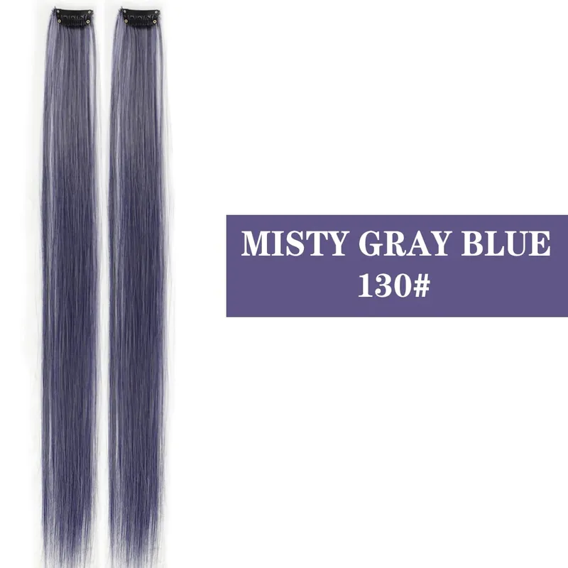 Synthetic 2 Pieces 20inch Colored Clip in Hair Extensions Long Straight Pink/Blue/Purple Halloween/Christmas Wig