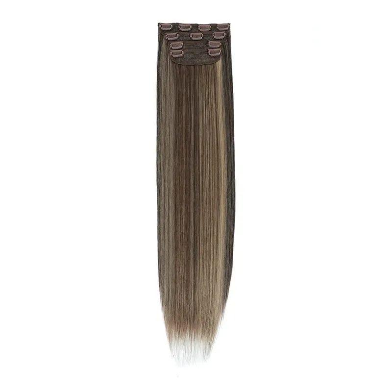 200G/lot Orange 11 Clips Ins Hair Extensions 24 Inch 4Pcs/lot Straight Highlight Synthetic Hair Clip Ins Daily Use Hair Pieces