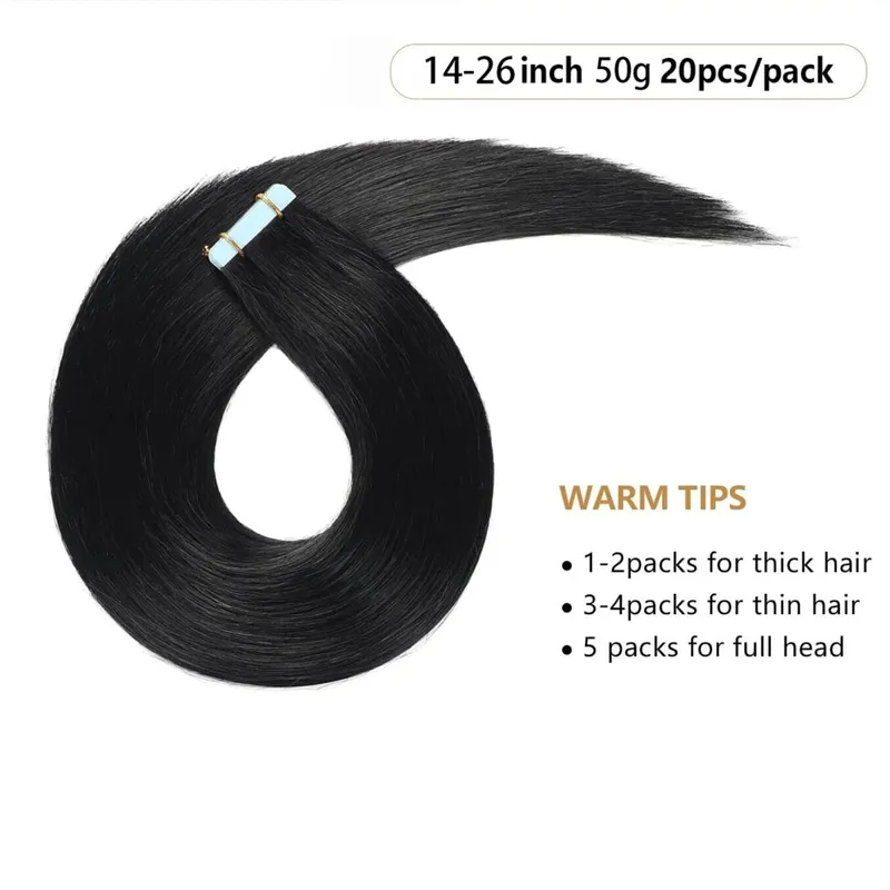 Hair Extension Tape Human Hair 100% Remy Hair 20pcs 50g Pack Straight Hair Seamless Invisible Skin Hair Extension — image 2