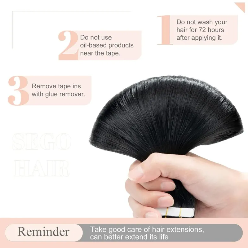 #1B Natural Color Tape in Hair Extensions Human Hair Natural Black Straight Remy Human Hair Extensions