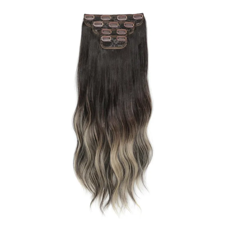 24Inch Clips Body Wave Bundle Ombre Grey Blonde P27/613 4Pcs/Lot Clip In 220g Ombre Brown 6# High Temperature Bio Synthetic Hair