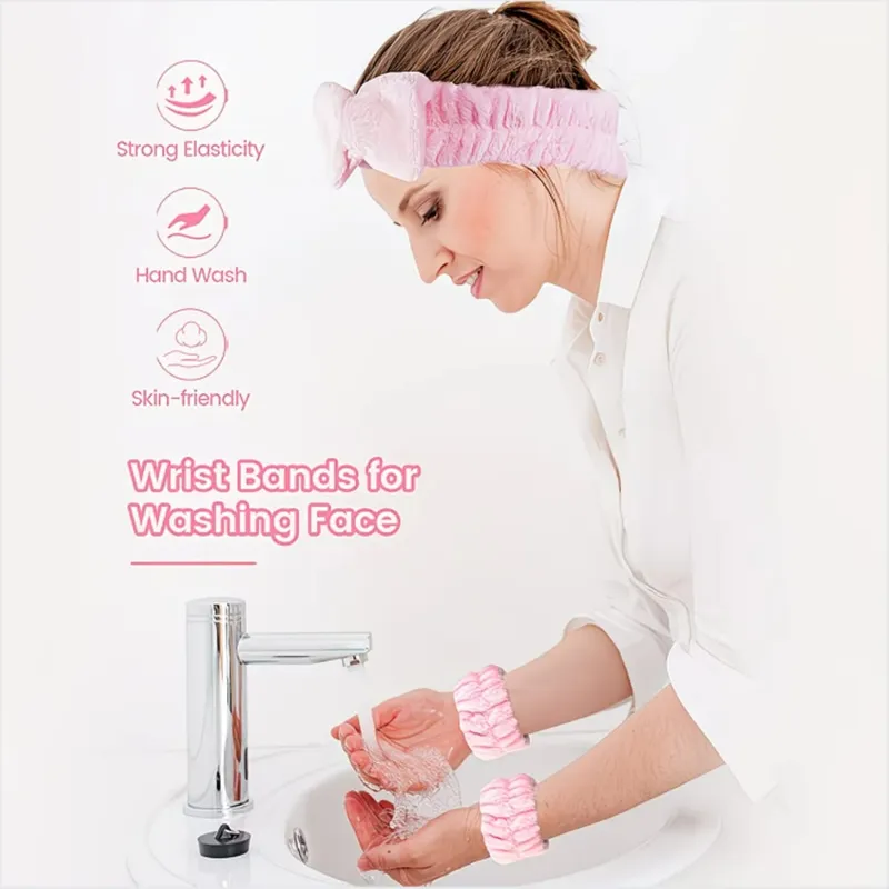 24-pirasong Beauty and Skincare Set: Panghugas ng mukha na headband wristband makeup sponge powder puff at cleansing brush full set