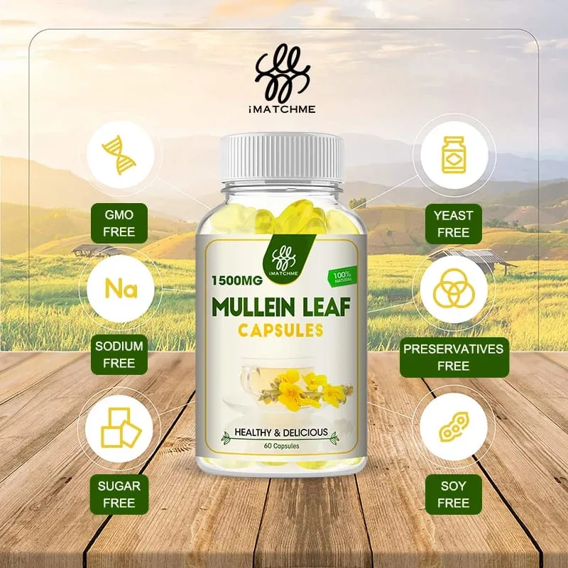iMATCHME Mullein Leaf Capsules Lung Cleansing Unobstructed Breathing Relieve Cough Detoxification Health Care Antioxidat Enhance Immunity