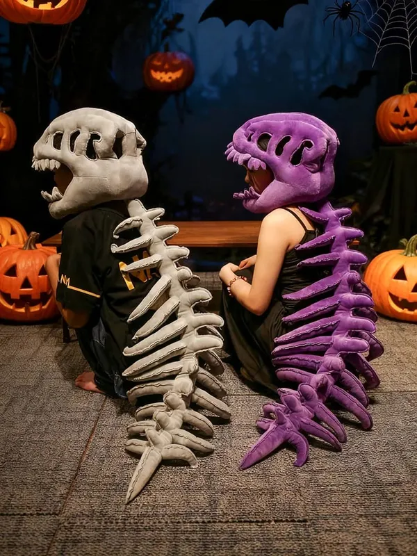 Dinosaur Skeleton Headgear Pillow - 4 Colors Perfect for Party Cosplay & Cozy Sofa Lounging