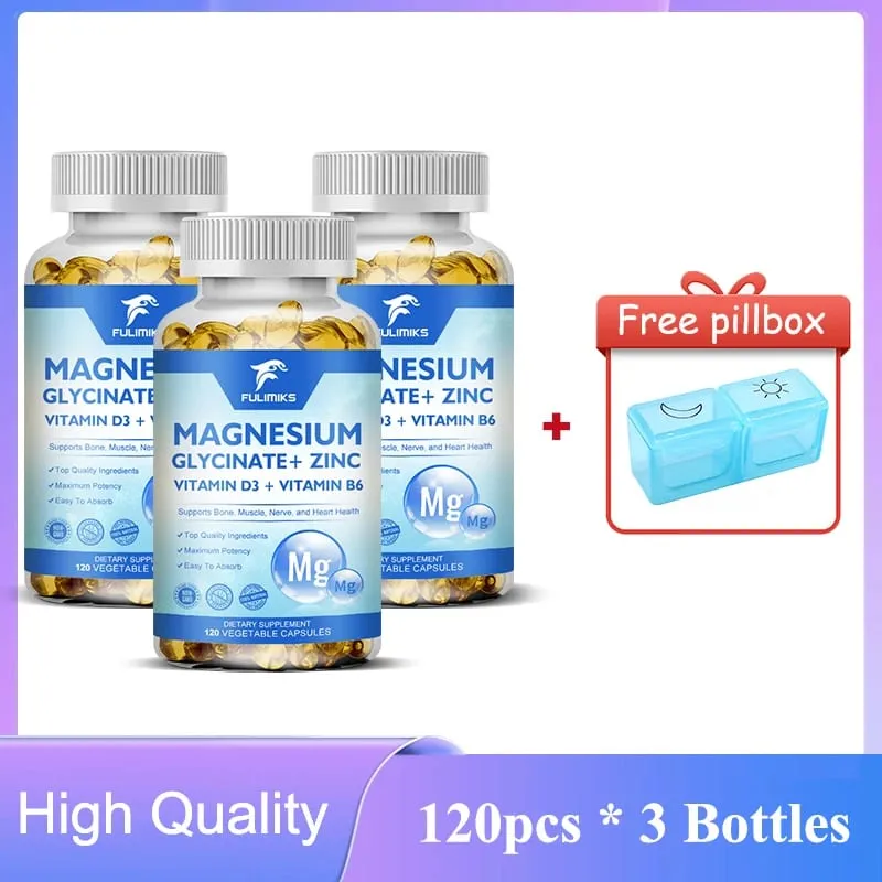 Magnesium Glycinate + Zinc Supplement Capsules High Absorption Support Sleep Health Bone Joint Brain Strengthen Immune