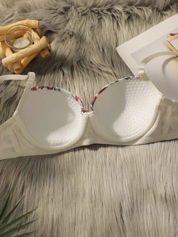 Kadınlar Pretty Baskılı Push Up Sütyen ve Külot Seti Dantel Balenli Sütyen Seksi iç çamaşırı seti Kadınlar için Rahat Günlük Iç Çamaşırı