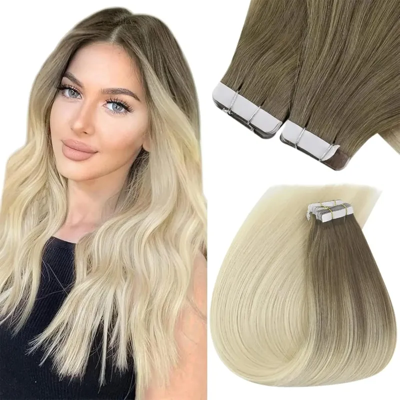 VeSunny Remy Tape In Hair Extensions 100% Brazilian human Natural Hair 12-24 inches 30&50G Balayage Color Seamless Tape Hair