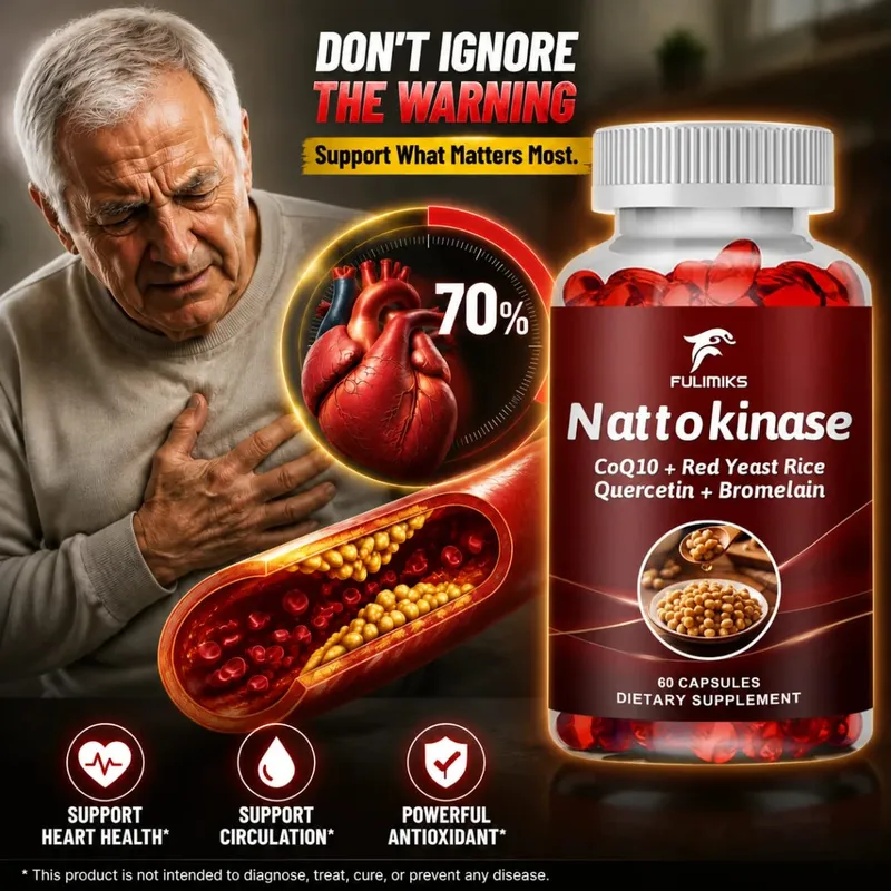 Nattokinase Supplement with CoQ10 Red Yeast Rice Quercetin Bromelain Support Blood Flow Heart Health Digestive Aid Energy