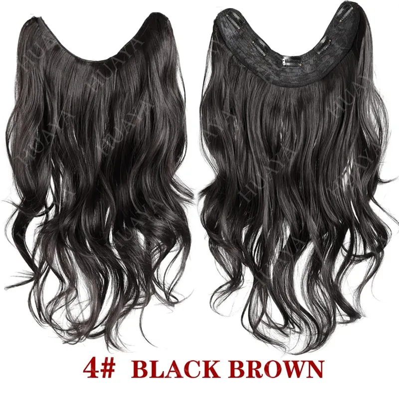 Grampo em extensões de cabelo 20 "extensão de cabelo de uma peça longo ondulado em camadas penteados naturais macios sintéticos postiços para mulher