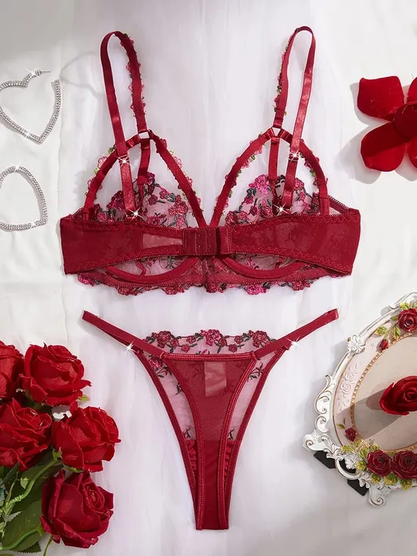 Women Underwire Push Up Lingerie Set Breathable Mesh Bra Panty 2 Piece Lightweight Soft Comfortable Underwear