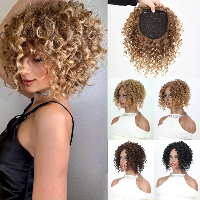 Synthetic Short Kinky Curly Hair Topper Clip-in Afro Curly Hairpiece for Women Natural Looking Top Hairpiece for Thinning Hair