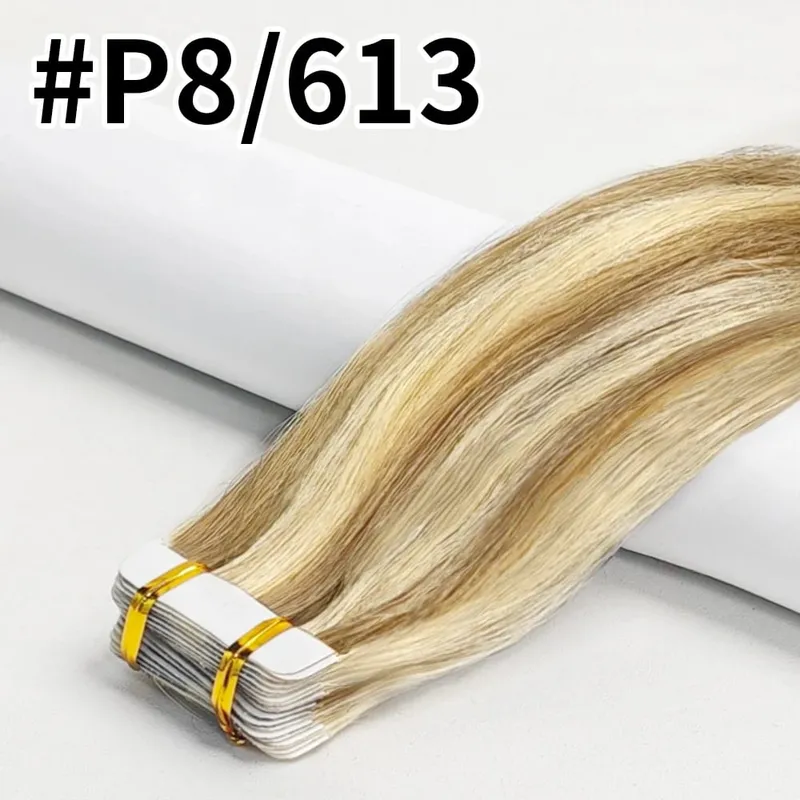 26 Inches Tape In Hair Extensions Straight 100% Human Hair Adhesive Replaceable Seamless Skin Weft Tape 20/40pcs Hair For Women