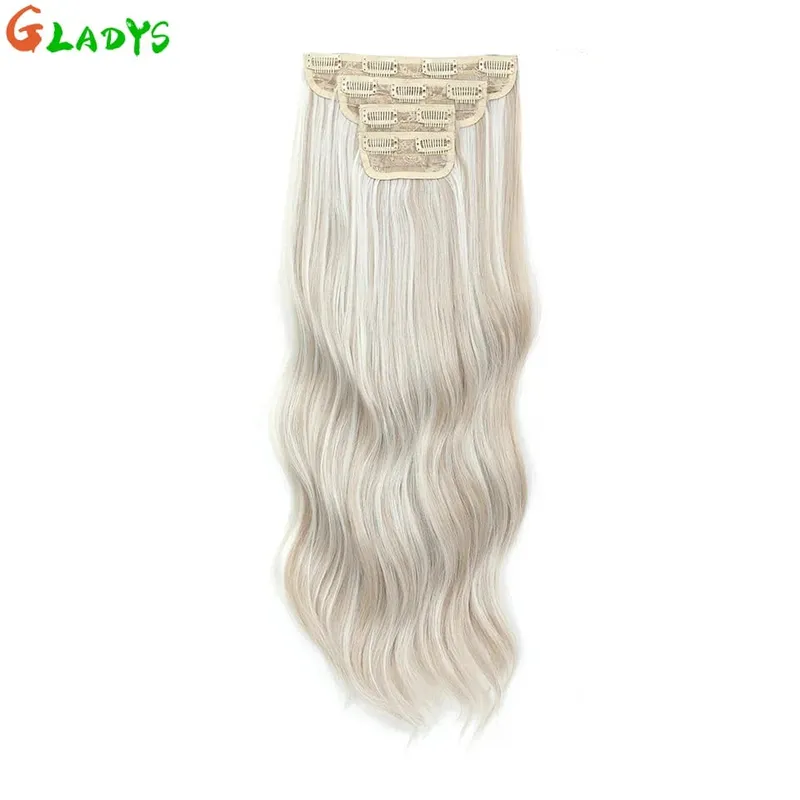 Gladys 220g/4Pcs 11 Clips Ins Ombre Grey Synthetic Hair Extensions 22 Inch Body Wave Ombre Brown Clip Ins Daily Use Hair Pieces