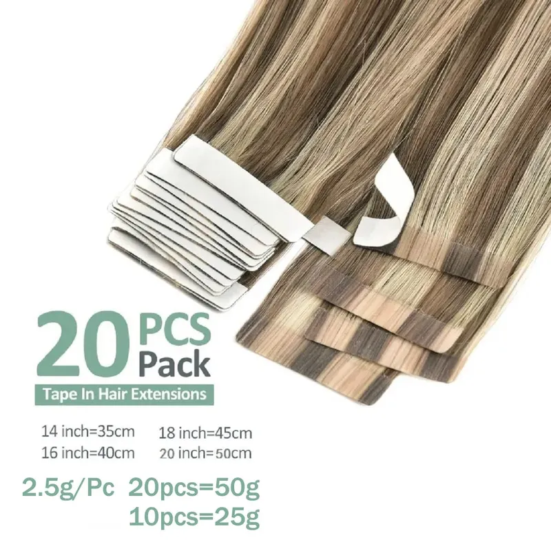 Invisible Tape In Hair Extensions 100% Remy Human Hair Piano Color Brown Mixed Honey Blond Tape Ins Hair Extensions