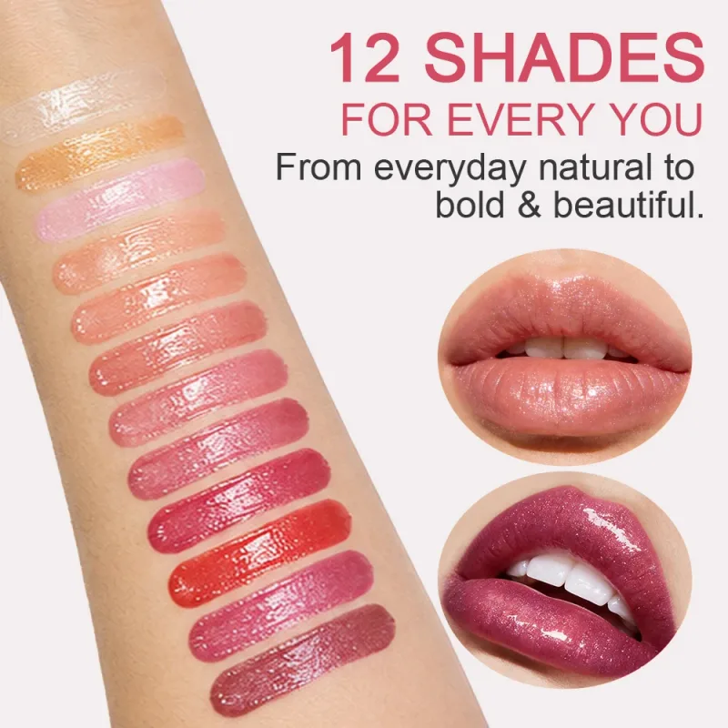 Shimmer Lip Gloss 12 Shades Glass High Shine Μη κολλώδες Ενυδατικό Μακιγιάζ χειλιών που γεμίζουν μεγάλη διάρκεια
