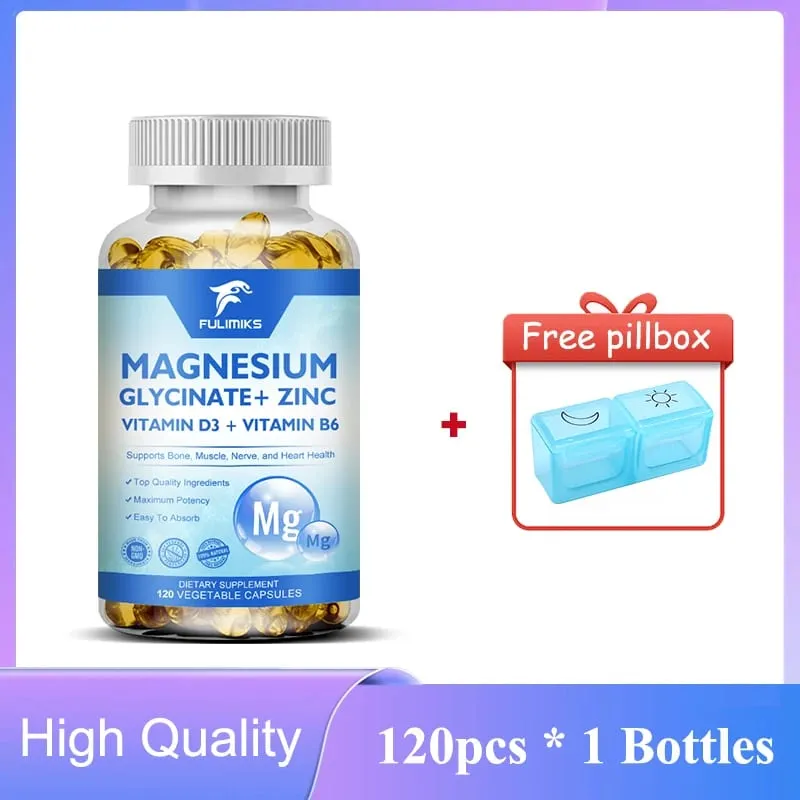 Magnesium Glycinate + Zinc Supplement Capsules High Absorption Support Sleep Health Bone Joint Brain Strengthen Immune