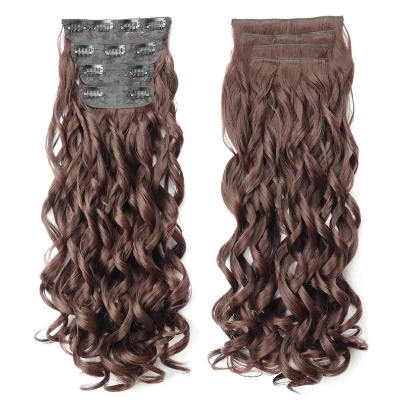 Synthetic 20 Inch Long Curly Clip In Hair Extensions 4pcs/set Bouncy Wavy Fake Hair Black Blonde Suitable For Women To Wear — image 10