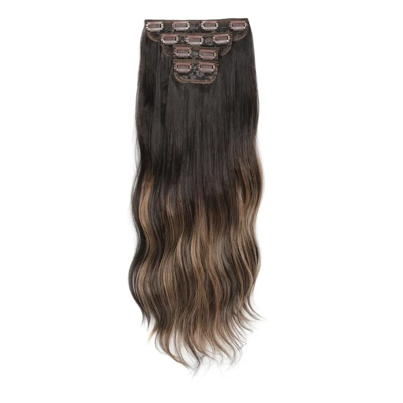 24Inch Clips Body Wave Bundle Ombre Grey Blonde P27/613 4Pcs/Lot Clip In 220g Ombre Brown 6# High Temperature Bio Synthetic Hair
