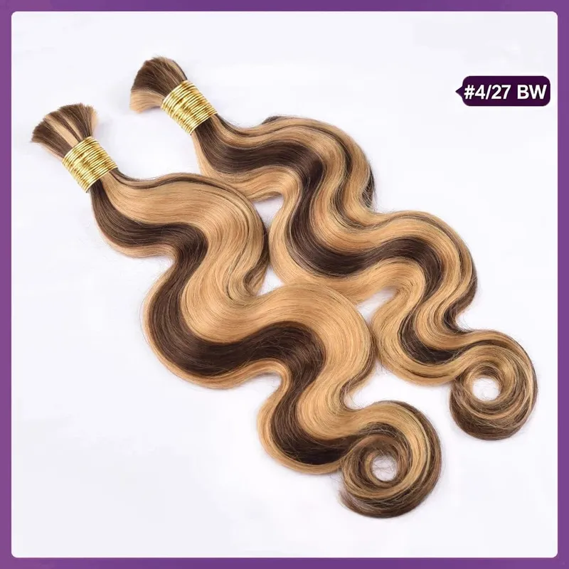 Boho Braiding Hair Body Wave 100% Vrigin Human Braiding Hair 50G/Pc #4/27 Highlight Color Human Hair For Boho Braids 16-26 Inch