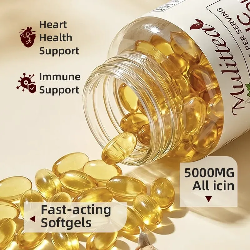 Mulittea Garlic Oil Capsules Heart Health Support Immune Support Defends Against Seasonal illnesses Supports Cholesterol Levels