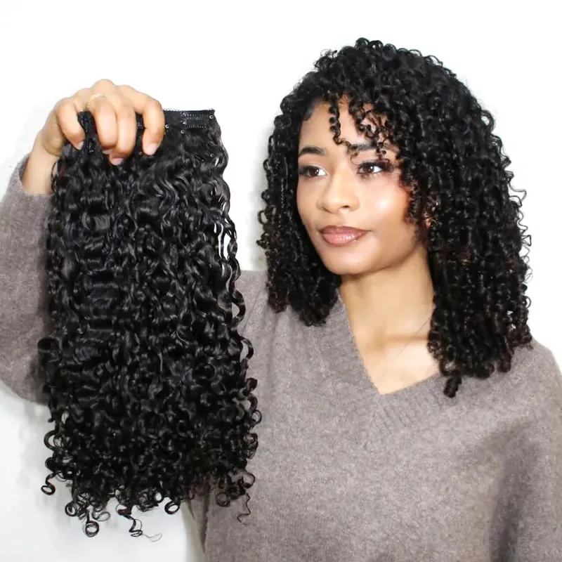 120g Burmese Curly Clip in Hair Extensions Clip Ins Human Hair 8 Pcs Per Set With 18 Clips Human Hair Extensions For Black Women
