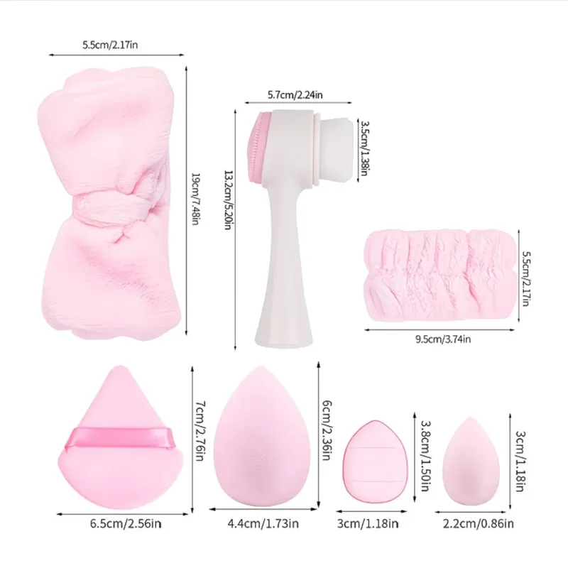 24-pirasong Beauty and Skincare Set: Panghugas ng mukha na headband wristband makeup sponge powder puff at cleansing brush full set