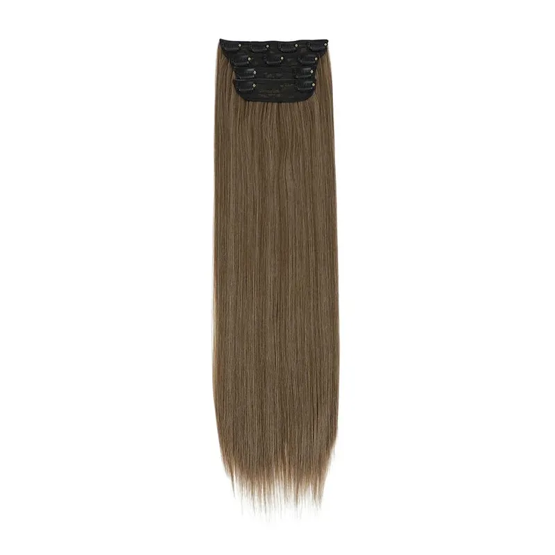 200G/lot Orange 11 Clips Ins Hair Extensions 24 Inch 4Pcs/lot Straight Highlight Synthetic Hair Clip Ins Daily Use Hair Pieces