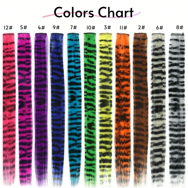 1pc/2pcs/3pcs/4pcs/6pcs/8pcs18" Long Straight Zebra Print Synthetic Feather clip in Hair Extensions Ideal Halloween Christmas