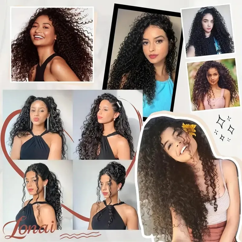 Synthetic Kinky Curly Clip On Hair Extensions Black Blonde Fluffy Kinky Curly Full Head Fake Pieces Hair Extensions For Women