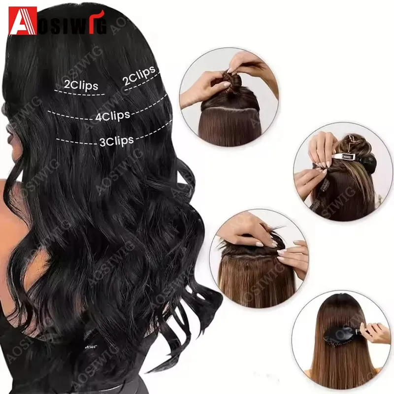 Synthetic 11 Clips Clips in Hair Extensions Long Curly Hairstyle Black Blonde Hairpieces Heat Resistant False Hair Daily Use