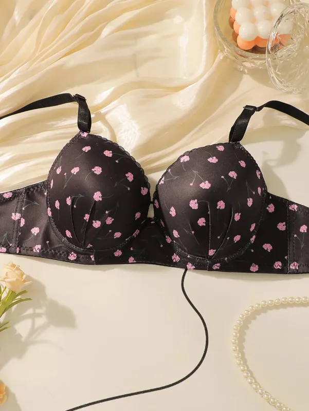 Women's Sexy Lace Lingerie Set Lady Push Up Bra with Steel Ring S-XL Pretty Printed Brassiere Female Fashion Underwear