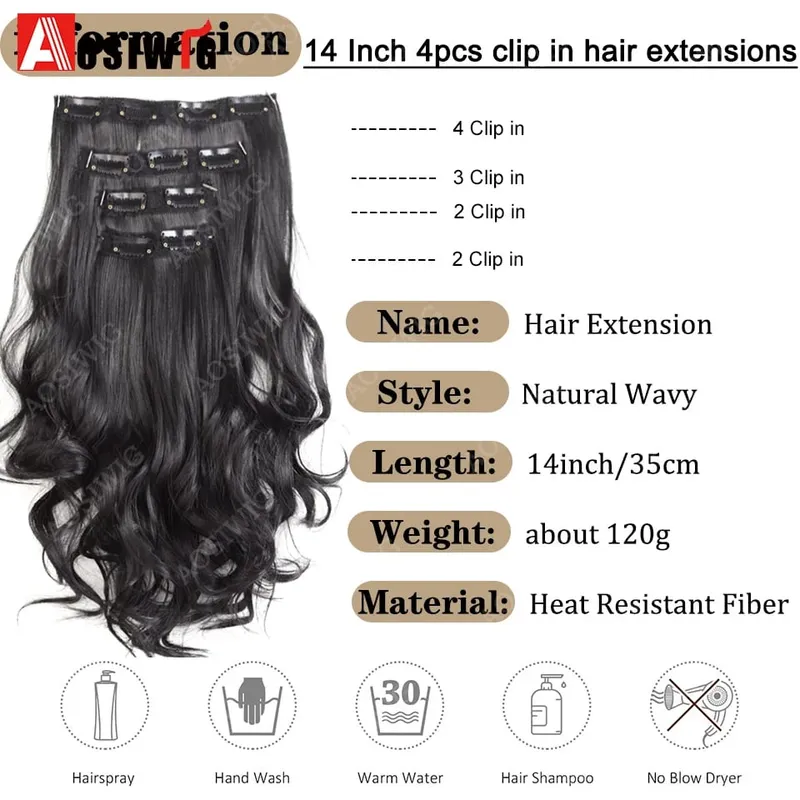 Synthetic 11 Clips Clips in Hair Extensions Long Curly Hairstyle Black Blonde Hairpieces Heat Resistant False Hair Daily Use